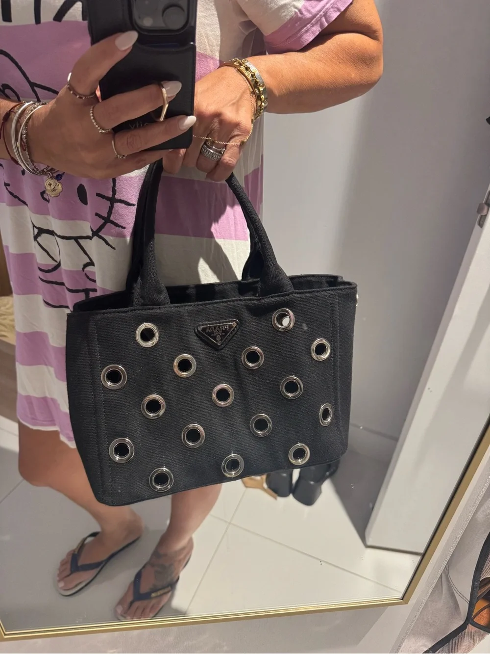 Black Canvas Tote with Silver Grommet Accents